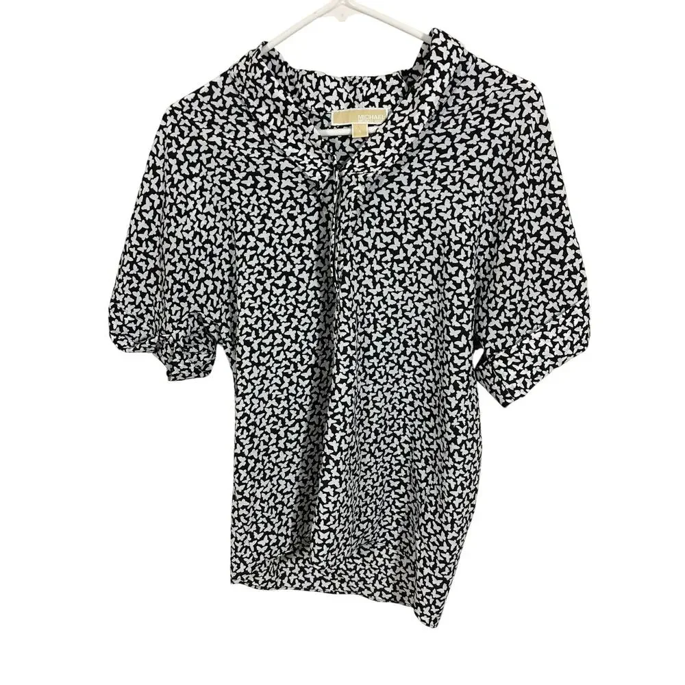 Michael Kors Blouse Butterfly Novelty Print Casual Preppy Minimal Mute Modest S